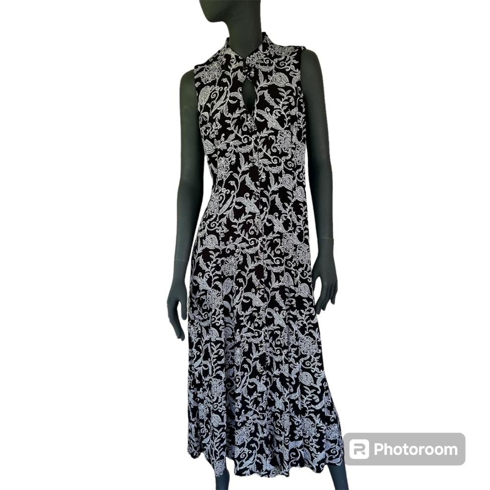 Vintage Black and White Floral Maxi Dress